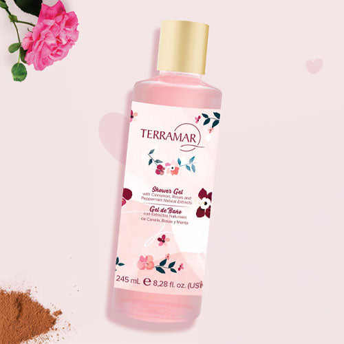 SHOWER GEL WITH CINNAMON, ROSES AND PEPPERMINT NATURAL EXT. 8,28 fl. oz.