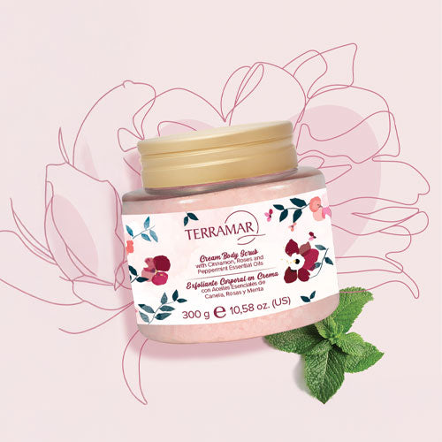 CREAM BODY SCRUB WITH CINNAMON, ROSES AND PEPPERMINT E. OILS 10,58 oz.