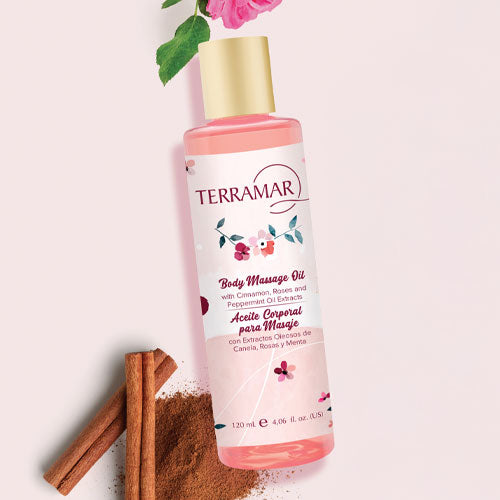 BODY MASSAGE OIL WITH CINNAMON, ROSES AND PEPPERMINT OIL E. 4,06 fl. oz.